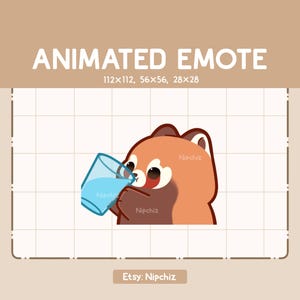 Animated Emote Chibi Red Panda Is Drinking A Glass Of Water - Chibi Cartoon Emote - Ready to Use - Funny Emote