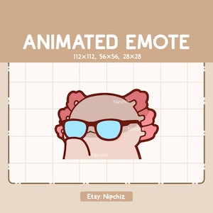 Animated Emote Axolotl with Glasses is Getting Serious / Adorable Chibi Emote / Cartoon Emote for Streaming