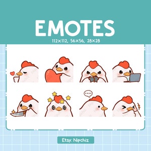Émoticônes de poulet en streaming | Emoji animaux kawaii | (8) Pack d'émoticônes poulet mignon