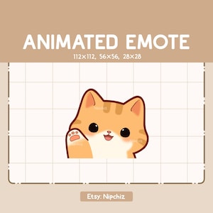 Emote animé Chibi Orange Tabby Cat agitant bonjour Emote / Emote drôle mignon / Emote adorable kawaii / Prêt à l'emploi