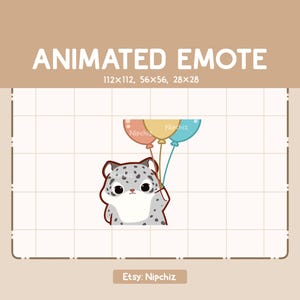 Animated Emote Chibi Snow Leopard Is Holding A Bunch Of Colorful Balloons And Flying / Ready to Use / Cute Funny Emote