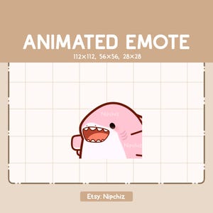 Gesto animado: Tiburón rosa alegre golpeando / Gesto chibi de dibujos animados / Listo para usar / Gesto adorable