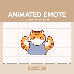 Animowana emotka Chibi Tiger napina mięśnie / Uroczy emotka Chibi / Kreskówkowa emotka do przesyłania strumieniowego
