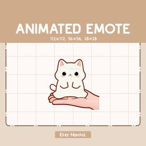 Emote animata Cute Hand presenta un simpatico gatto bianco - Emote cartone animato carino - Pronto all'uso - Emote Chibi per lo streaming
