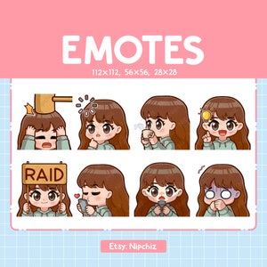 Chibi girl Emotes / Brow Hair / Cute Emoji Pack | 8 Girl Emotes for Streaming |Brown Eyes Emote