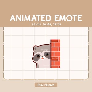 Animated Emote Adorable Raccoon is Peeking Through the Wall Corner Curiously / Kawaii Cartoon Emote