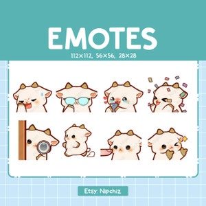 Cute White Goat Emotes 8 Pack | Chibi Goat Emotes for Streamer | Kawaii Emoji Set