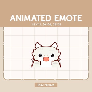 Emote animée Dragon blanc mignon léchant joyeusement / Emote dessin animé Kawaii / Emote Chibi pour streamer / Prêt à l'emploi