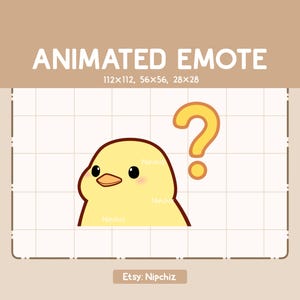 Animowana emotka Zdezorientowany kurczak próbuje coś rozgryźć - Uroczy emotka z kreskówki - Chibi Kawaii emotka - Gotowa do użycia