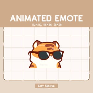 Animated Emote Kawaii Tiger With Black Sunglasses Is Vibing By Waving His Head / Cartoon Kawaii Emote / Ready to Use