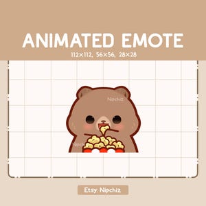 Animated Emote Grizzly Bear is Eating a Cup of Popcorn - Funny Cartoon Emote - Ready to Use - Chibi Emote for Streamer