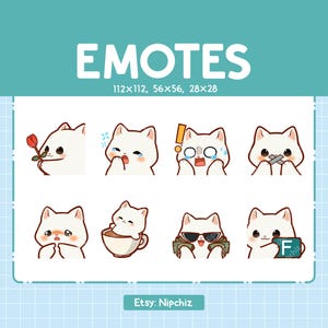 Cute White Cat Emotes | 8 Emotes for Streamer | Cute White Cat Emote Pack | Funny Emotes