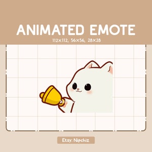 Gesto animado El gato blanco intenta llamar la atención haciendo sonar una campana / Gesto para streaming / Gesto de dibujos animados de Chibi