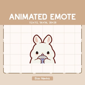 Adorable Cute Rabbit Sipping Boba Animated Emote - Chibi Animal - Kawaii Bunny