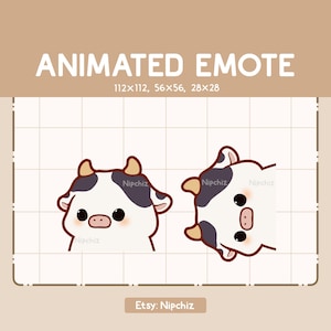 Animowana emotka: Słodka zaskakująca krowa pojawia się ze wszystkich stron - zabawna emotka z kreskówek - gotowa do użycia - emotka Chibi dla Streamerów