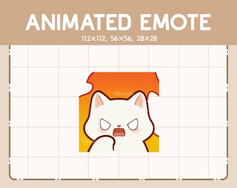 Animated Emote Kawaii Cute White Cat on Fire / Cartoon Chibi Emote / Ready to Use / Adorable Emote for Streaming