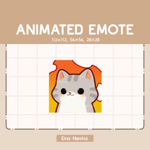 Animated Emote Chibi Relaxed and Calm Gray Tabby Cat - Chibi Cartoon Emote - Ready to Use