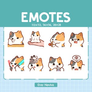Emoticones de gato calicó chibi para streamers (8) - Gato calicó lindo kawaii - Paquete de emojis para streaming