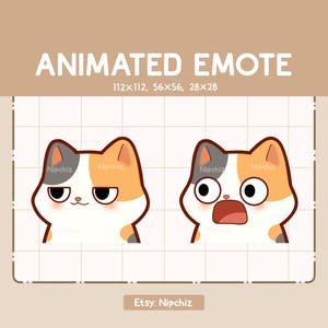 Animated Emote Chibi Calico Cat is Suddenly Shocked / Kawaii Cartoon Emote / Chibi Emote For Streamer / Ready to Use