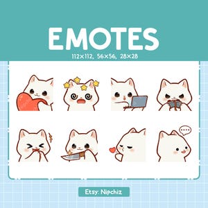 White Cat Emotes | Cute Emoji Pack | 8 Cat Emotes for Streaming | Bundle Emotes
