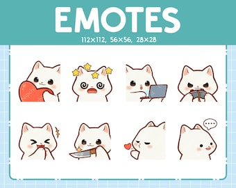White Cat Emotes | Cute Emoji Pack | 8 Cat Emotes for Streaming | Bundle Emotes