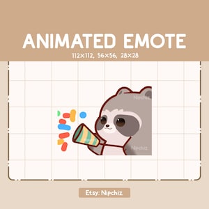 Animated Emote Chibi Raccoon Celebrating The Moment With His Party Popper - Funny Cartoon Emote - Ready to Use - Chibi Emote for Streamer