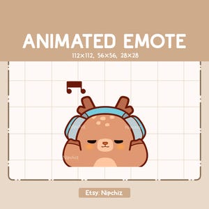 Animated Emote Adorable Chubby Deer Wearing Headphone - Chibi Cartoon Emote - Ready to Use - Funny Emote