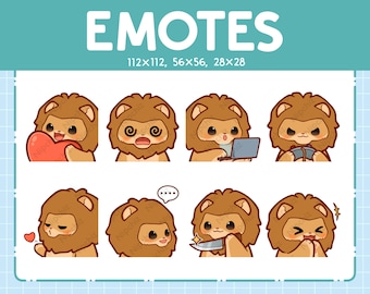 Lion Emotes 8 Pack / Chibi Lion Emotes for Streamer / Kawaii Emoji Set