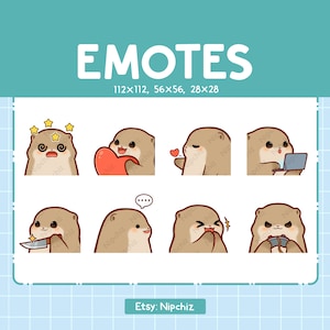 Emotes Otter | 8 Cute Emotes for Streaming | Digital | Chibi Otter Emote Bundle