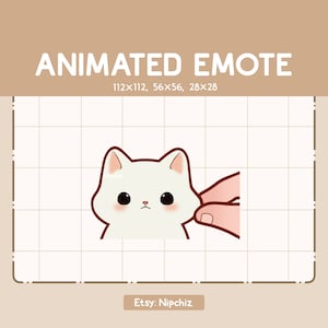 Animated Emote Cute and Adorable White Cat Getting Pinched in The Cheek - Funny Cartoon Emote for Streaming