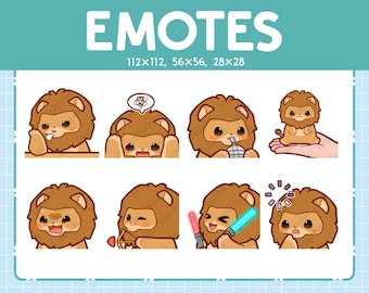 Kawaii Lion Emotes (8) – Cute Emotes for Streamer – Chibi Lion Emoji Bundle