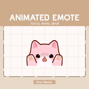 Animated Emote Cute Pink Cat is Suddenly Appear and Surprising / Cartoon Cute Emote / Chibi Emote for Streamer / Kawaii Emote