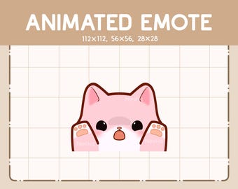 Gesto animado: Un lindo gato rosa aparece de repente y sorprende / Gesto de dibujos animados lindo / Gesto chibi para streamer / Gesto kawaii