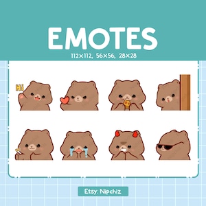 Grizzly Bear Emotes for Streaming | Kawaii Animal Emoji | (8) Cute Bear Emote Pack