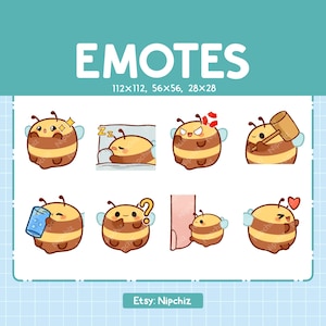 Emotes abeille / 8 émoticônes mignonnes pour le streaming / Numérique / Lot d'émotes Chibi Abeille