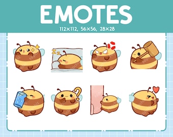 Emotes Bee / 8 Cute Emotes for Streaming / Digital / Chibi Bee Emote Bundle