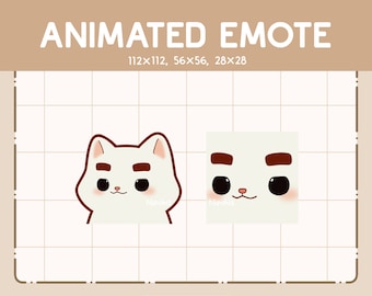 Emote animée Chibi chat blanc levant ses épais sourcils fabuleux / Emote mignon dessin animé / Prêt à l&#39;emploi