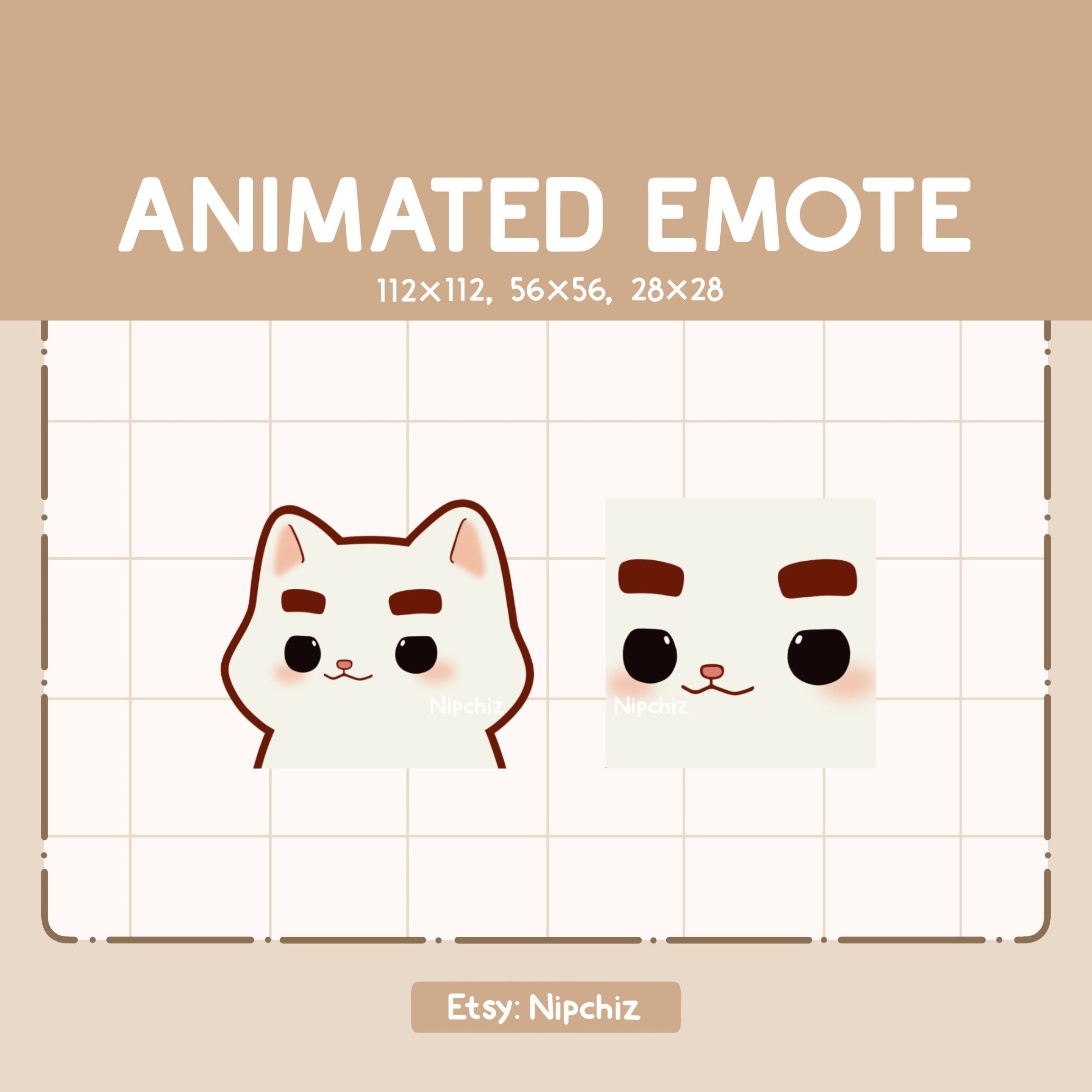 Animated Emote Chibi White Cat Lifting His Thick Fabulous Eyebrows / Cartoon Cute Emote / Ready to Use