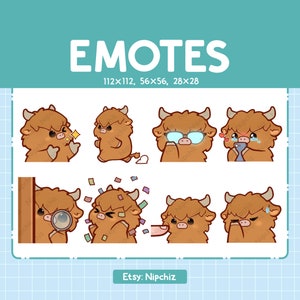 Highland Cow Emotes for Streaming | Kawaii Animal Emoji | (8) Cute Highland Cow Emote Pack