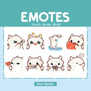 Chibi White Dragon Emotes for Streamer (8) - Kawaii Cute White Dragon - Emoji Pack