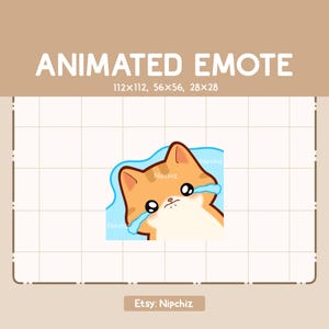 Animated Emote Sad Orange Tabby Cat is Crying a Lot of Tears with Teary Eyes - Kawaii Funny Emote - Adorable Emote