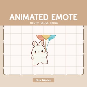 Animated Emote Chibi Rabbit is Holding a Bunch of Colorful Balloons and Flying / Chibi Funny Emote / Emote for Streaming / Cartoon Emote