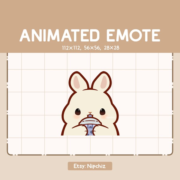 Adorable Cute Rabbit Sipping Boba Animated Emote - Chibi Animal - Kawaii Bunny