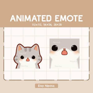 Gesto animado: lindo gato atigrado gris con zoom que se sorprende: gesto de dibujo animado chibi, listo para usar, gesto divertido