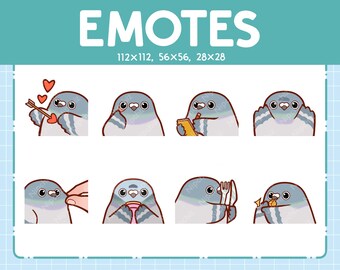 Pigeon Emotes (8) – Cute Emotes for Streamer – Chibi Pigeon Emoji Bundle