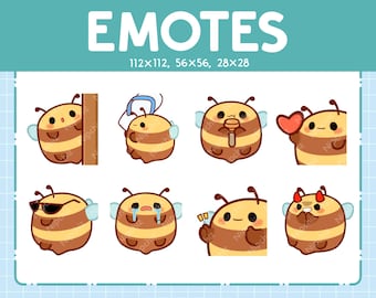 Bee Emotes / 8 Cute Bee Bundle / Emotes for Streamer Kawaii Emoji Pack