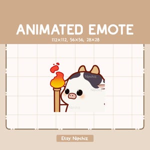 Animated Emote Cow Walking and Holding a Torch - Cute Cartoon Emote - Ready to Use – Chibi Emote for Streaming