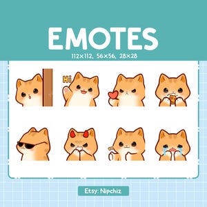 Tabby Cat Emotes for Streaming | Kawaii Animal Emoji | (8) Cute Orange Cat Emote Pack
