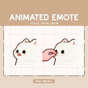 Geanimeerde emote schattige spraakzame witte kat en een hand - schattige tekenfilm-emote - klaar voor gebruik – grappige tekenfilm-emote voor streaming
