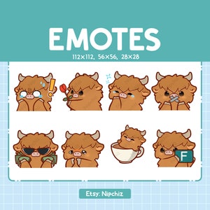 Highland Cow Emotes for Streamer (8) - Kawaii Cute Highland Cow - Emoji Pack for Streaming